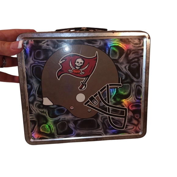 Lunch Box Collectible NFL Tampa Bay Buccaneers  Metal Silver Red - Picture 1 of 5